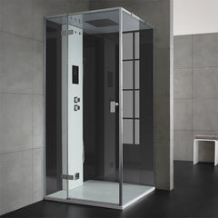 AWT Stoomdouche LD208F15 zwart/90x90/links zonder douchebak met achterwanden