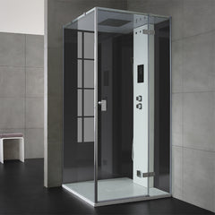 AWT Stoomcabine/douche LD208F15 zwart/90x90/rechts zonder douchebak met achterwanden