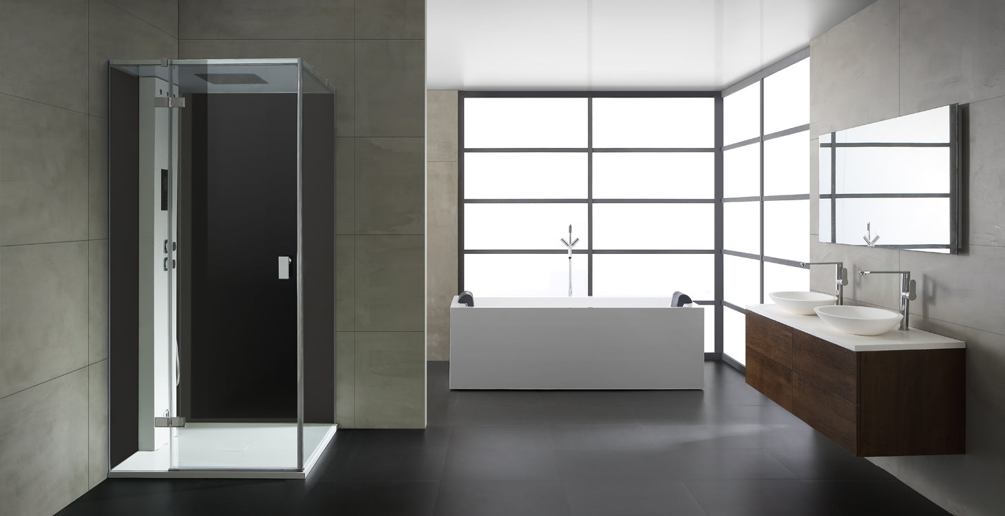 AWT Stoomcabine/douche LD208F15 zwart/90x90/rechts zonder douchebak met achterwanden