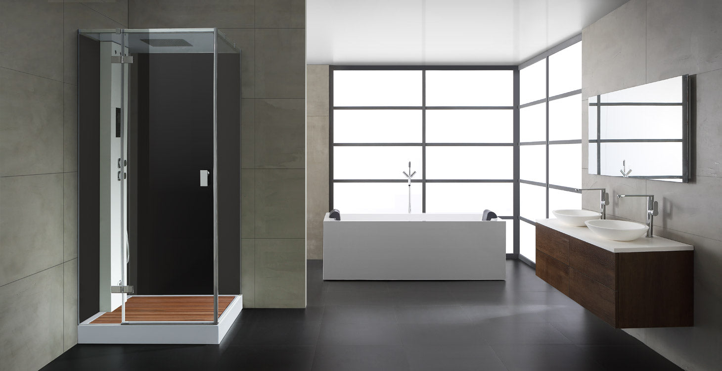 AWT Stoomdouche LD206F15 met douchebak en achterwanden zwart/100x100/rechts
