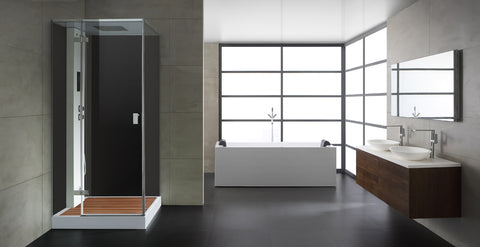 AWT Stoomdouche LD206F15 met douchebak en achterwanden zwart/100x100/rechts