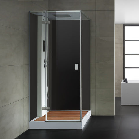 AWT Stoomdouche LD208F15 met douchebak en achterwanden zwart/90x90/links