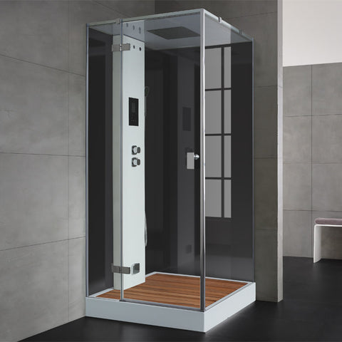 AWT Stoomdouche LD208F15 met douchebak en achterwanden zwart/90x90/links
