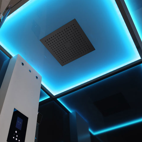 AWT Stoomdouche LD208F15 met douchebak en achterwanden zwart/90x90/links