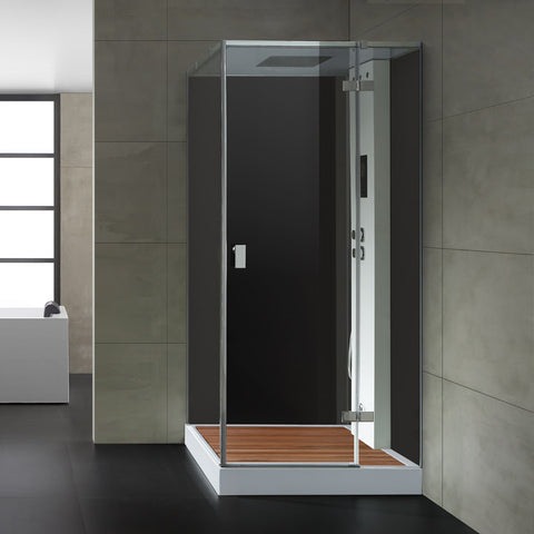 AWT Stoomdouche LD208F15 met douchebak en achterwanden zwart/90x90/rechts