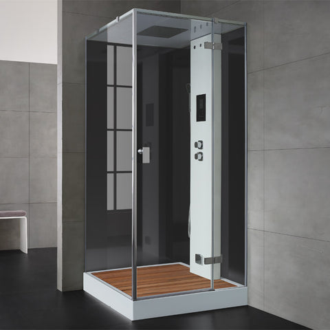 AWT Stoomdouche LD208F15 met douchebak en achterwanden zwart/90x90/rechts
