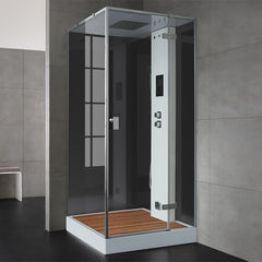 AWT Stoomdouche LD208F15 met douchebak en achterwanden zwart/90x90/rechts