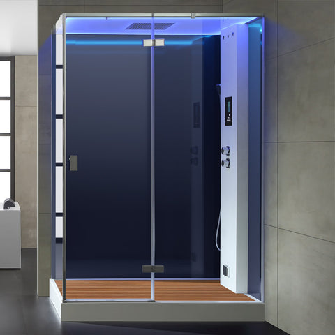 AWT Stoomdouche LD211F15 met douchebak en achterwanden zwart/150x90/rechts