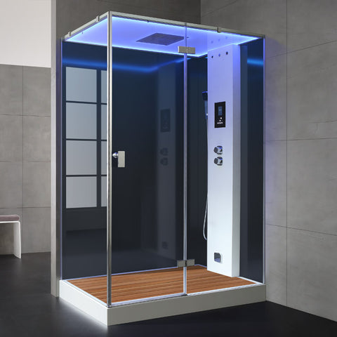 AWT Stoomdouche LD211F15 met douchebak en achterwanden zwart/150x90/rechts