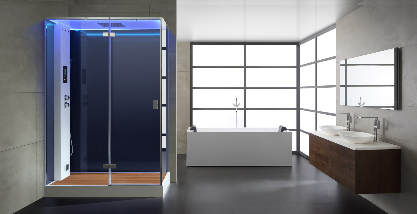 AWT Stoomdouche LD211F15 met douchebak en achterwanden zwart/150x90/rechts