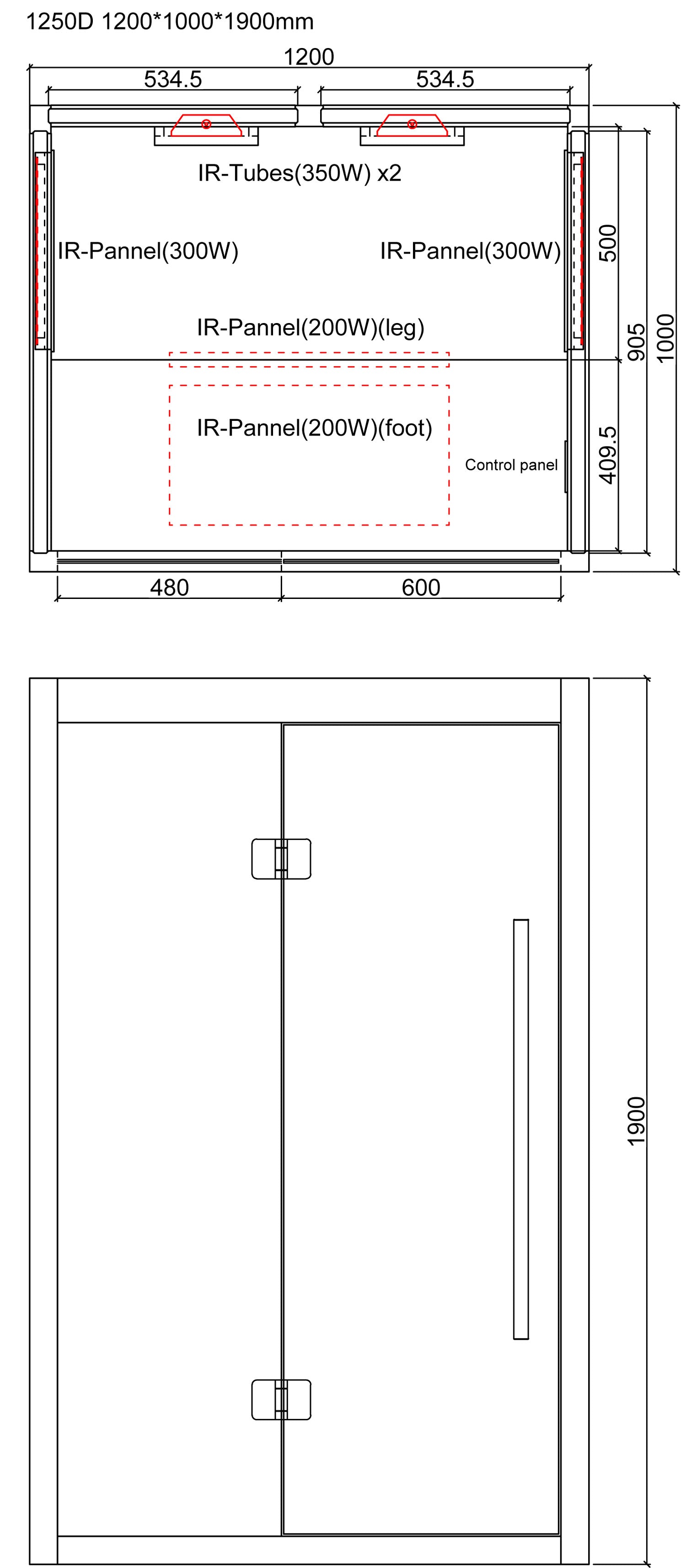 AWT E1250D-IR hemlock - infrarood sauna - 120x100 - zonder oven