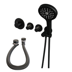 BRAUER Black Edition thermostatische inbouw badkraan SET 02 met badvulcombinatie en 3-standen handdouche en doucheslang en wandaansluitbocht mat zwart