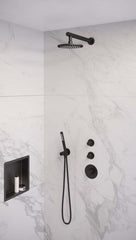 Brauer Gunmetal Edition Complete Built-in Rain Shower with 3-Function Hand Shower, Straight Wall Arm, and 20/30 cm Head Shower - Set 8 - Gunmetal Brushed PVD