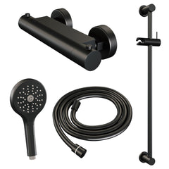 BRAUER Black Edition opbouw douche thermostaatkraan SET 02 met glijstang en 3-standen handdouche en doucheslang mat zwart