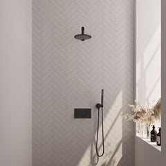 BRAUER Black Edition thermostatische inbouw regendouche met drukknoppen SET 49 met 20 cm douchekop en rechte muurarm en staaf handdouche en doucheslang en wandaansluitbocht mat zwart