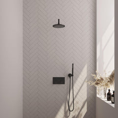 BRAUER Black Edition thermostatische inbouw regendouche met drukknoppen SET 51 met 20 cm douchekop en gebogen muurarm en staaf handdouche en doucheslang en wandaansluitbocht mat zwart