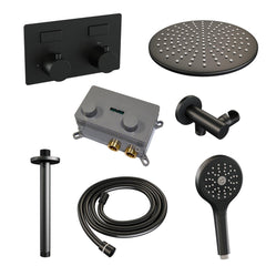 BRAUER Black Edition thermostatische inbouw regendouche met drukknoppen SET 60 met 30 cm douchekop en plafondarm en 3-standen handdouche en doucheslang en wandaansluitbocht mat zwart