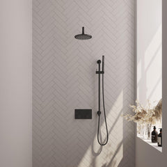 BRAUER Black Edition thermostatische inbouw regendouche met drukknoppen SET 63 met 20 cm douchekop en gebogen muurarm en staaf handdouche en doucheslang en geïntegreerde glijstang mat zwart