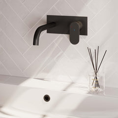 BRAUER Black Edition inbouw wastafelmengkraan met gebogen uitloop en afdekplaat model C1 mat zwart