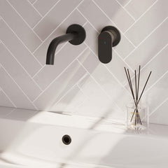 BRAUER Black Edition inbouw wastafelmengkraan met gebogen uitloop en rozetten model C1 mat zwart