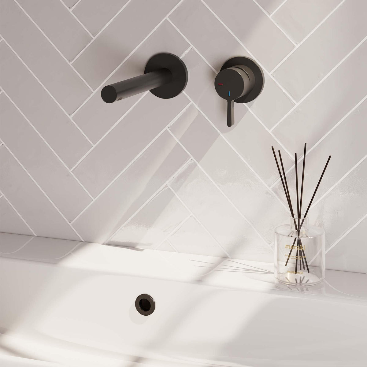 BRAUER Black Edition inbouw wastafelmengkraan met rechte uitloop en rozetten model C2 mat zwart