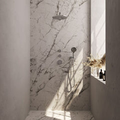 Brauer Gunmetal Edition Complete Built-in Rain Shower with 3-Function Hand Shower, Straight Wall Arm, and 20/30 cm Head Shower - Set 8 - Gunmetal Brushed PVD
