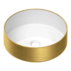 Brauer Circle waskom keramiek 36cm wit glans met gouden buitenkant