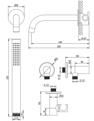 Brauer Edition badthermostaat met uitloop - inbouw - PVD