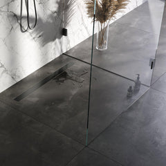 Brauer Douchegoot - 90x7.5cm - vloerflens - tegelinlegrooster omkeerbaar - RVS - geborsteld gunmetal PVD