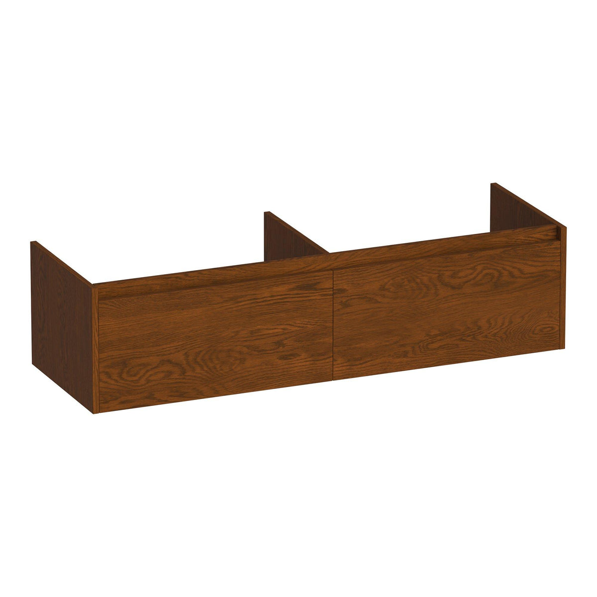 BRAUER Embrace 140 base cabinet with 2 soft-close handleless drawers and 2 siphon cutouts slatted oak brown