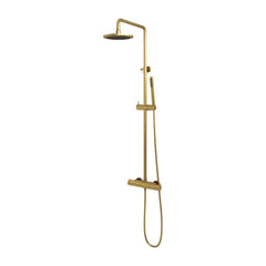 Brauer Gold Edition Regendoucheset opbouw - hoofddouche 20cm - glijstang - staaf handdouche - gladde knoppen - Geborsteld messing PVD