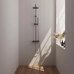 BRAUER Gunmetal Edition Regendoucheset opbouw - hoofddouche 20cm - glijstang - staaf handdouche - gladde knoppen - Gunmetal PVD