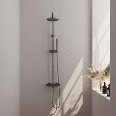 BRAUER Gunmetal Edition Regendoucheset opbouw - hoofddouche 20cm - glijstang - staaf handdouche - gladde knoppen - Gunmetal PVD