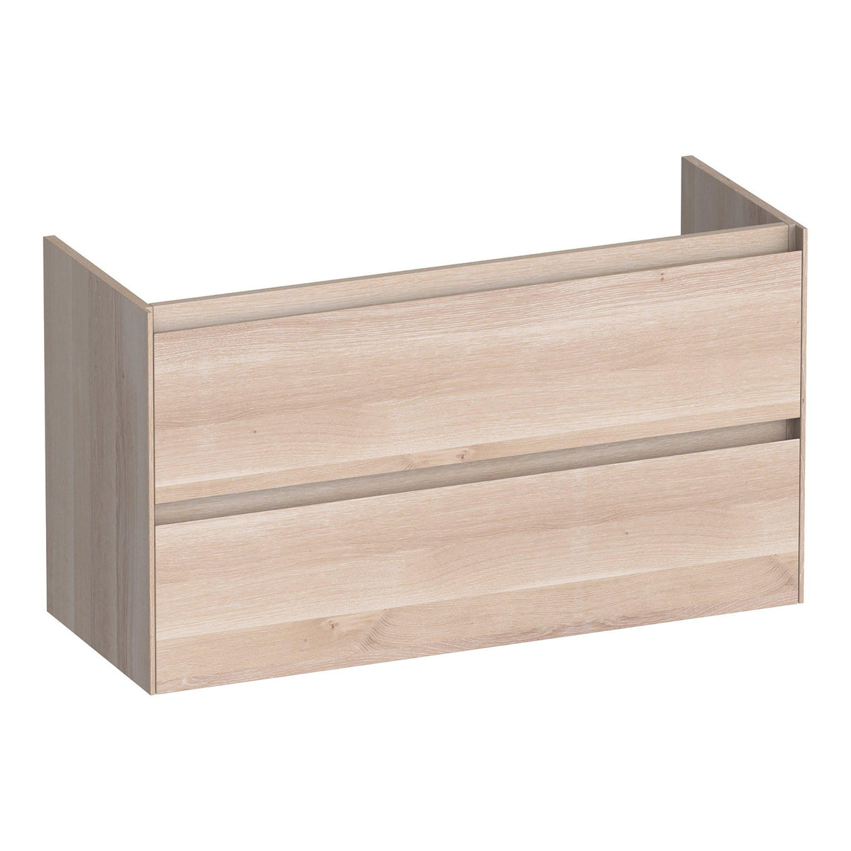 BRAUER Inspire shallow base cabinet 100 with 2 soft-close handleless drawers and 1 siphon cut-out slatted oak white