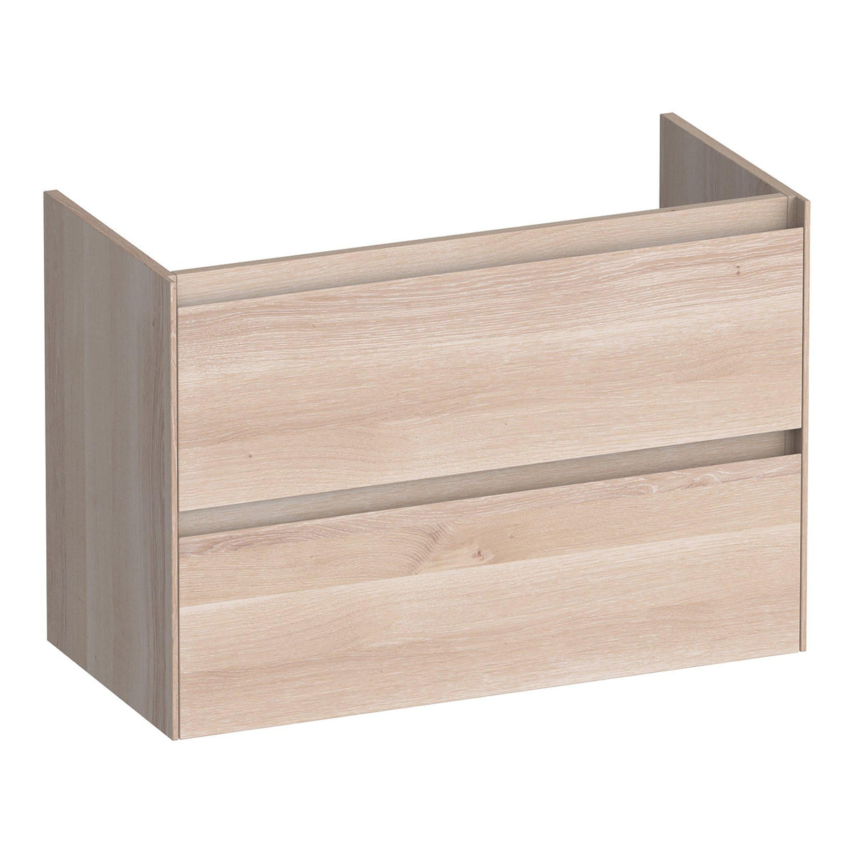 BRAUER Inspire shallow base cabinet 80 with 2 soft-close handleless drawers and 1 siphon cutout slatted oak white