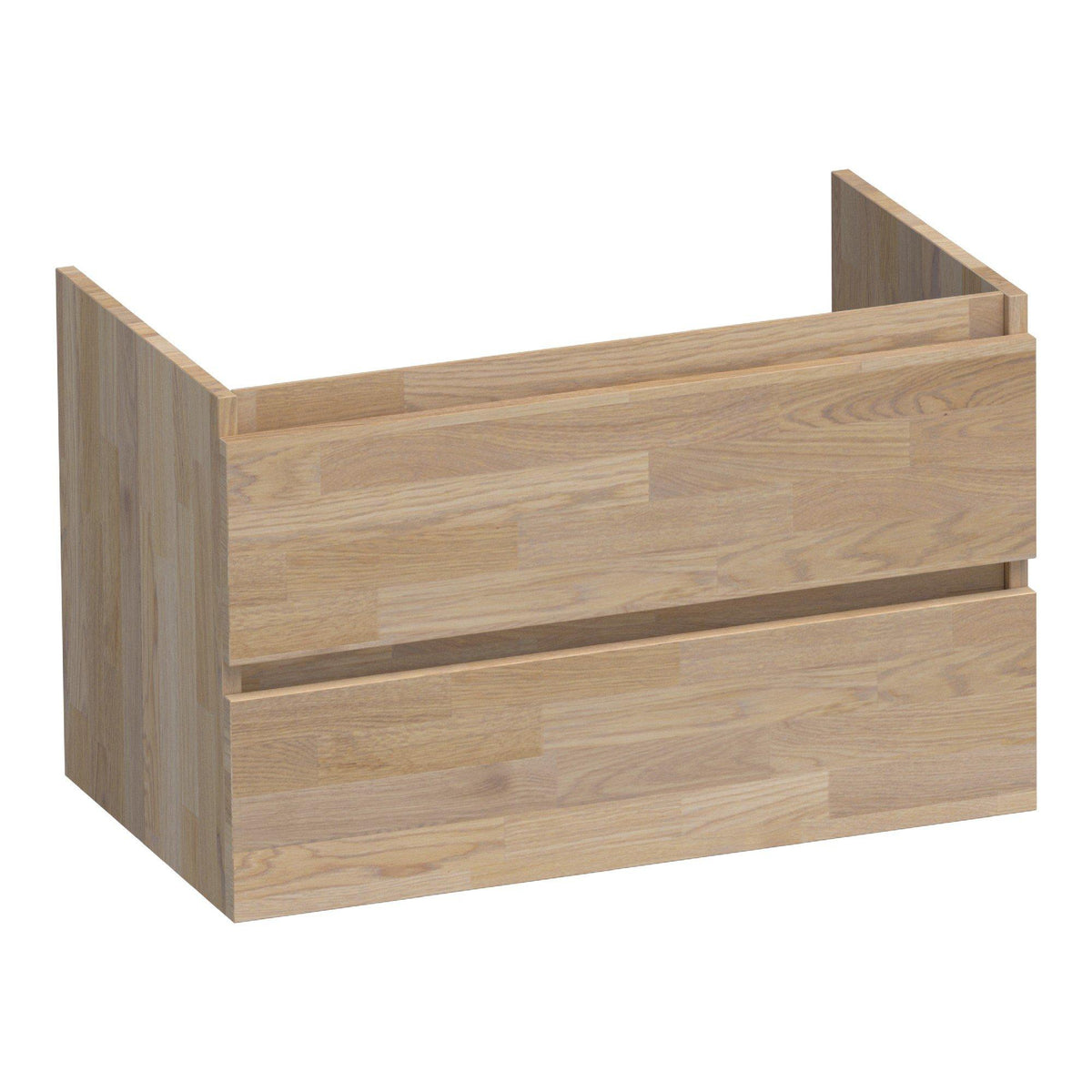 BRAUER Joy shallow base cabinet 80 with 2 soft-close handleless drawers and 1 siphon cut-out finger joint oak grey
