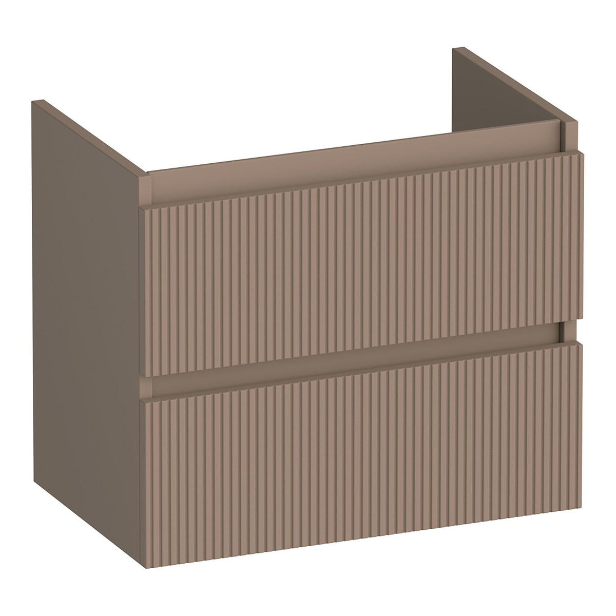 BRAUER Joy Wavy shallow 60 base cabinet with 2 soft-close handleless drawers and 1 siphon cut-out matte mocha