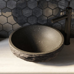 BRAUER Molten waskom 42cm rond hamerslag natuursteen basalt antraciet