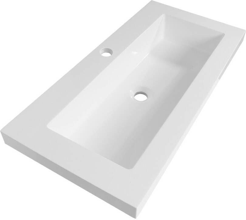 BRAUER Spring wastafel ondiep 80 met 1 spoelbak en 0 kraangaten mineraalmarmer zijdeglans wit