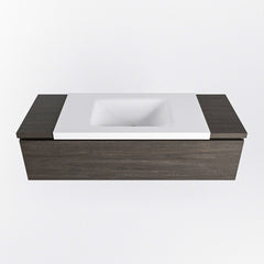 MONDIAZ BUKLA 120cm badmeubel onderkast kleur Dark Brown met 1 lade. Wastafel CLOUD midden 0 kraangaten kleur Talc.