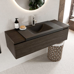 MONDIAZ BUKLA 120cm badmeubel onderkast kleur Dark Brown met 1 lade. Wastafel CLOUD midden 1 kraangat kleur Urban.