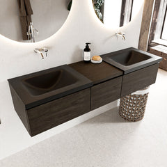 MONDIAZ BUKLA 160cm badmeubel met module 40 kleur Dark Brown met 3 lades. Wastafel CLOUD dubbel 0 kraangaten kleur Urban.