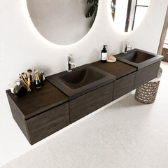 MONDIAZ BUKLA 200cm badmeubel met module 40 rechts kleur Dark Brown met 4 lades. Wastafel CLOUD dubbel 2 kraangaten kleur Urban.