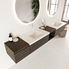 MONDIAZ BUKLA 240cm badmeubel met open module 40 rechts kleur Dark Brown met 3 lades. Wastafel CLOUD dubbel 0 kraangaten kleur Talc.