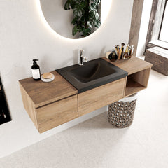 MONDIAZ BUKLA 140cm badmeubel met open module 40 rechts kleur Washed Oak met 2 lades. Wastafel CLOUD midden 1 kraangat kleur Urban.