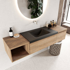 MONDIAZ BUKLA 160cm badmeubel met open module 40 links kleur Washed Oak met 2 lades. Wastafel CLOUD midden 0 kraangaten kleur Urban.