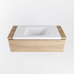 MONDIAZ BUKLA 100cm badmeubel onderkast kleur Washed Oak met 1 lade. Wastafel CLOUD midden 1 kraangat kleur Talc.