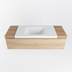 MONDIAZ BUKLA 120cm badmeubel onderkast kleur Washed Oak met 1 lade. Wastafel CLOUD midden 0 kraangaten kleur Talc.