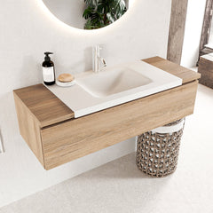 MONDIAZ BUKLA 120cm badmeubel onderkast kleur Washed Oak met 1 lade. Wastafel CLOUD midden 1 kraangat kleur Talc.