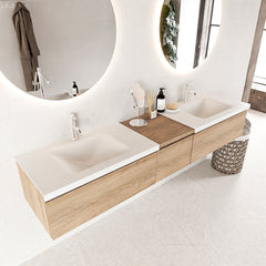 MONDIAZ BUKLA 200cm badmeubel met module 40 kleur Washed Oak met 3 lades. Wastafel CLOUD dubbel 2 kraangaten kleur Talc.